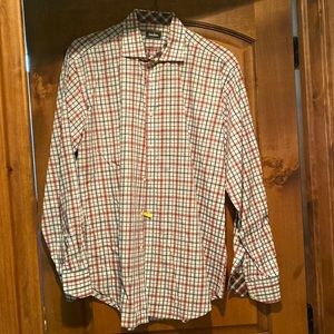 Mens pink, blue, black, and white striped Neiman Marcus dress shirt!